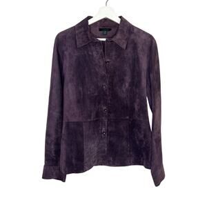 Siena Studio Suede Leather Button-Front Shirt Jacket Purple Women's Size Medium